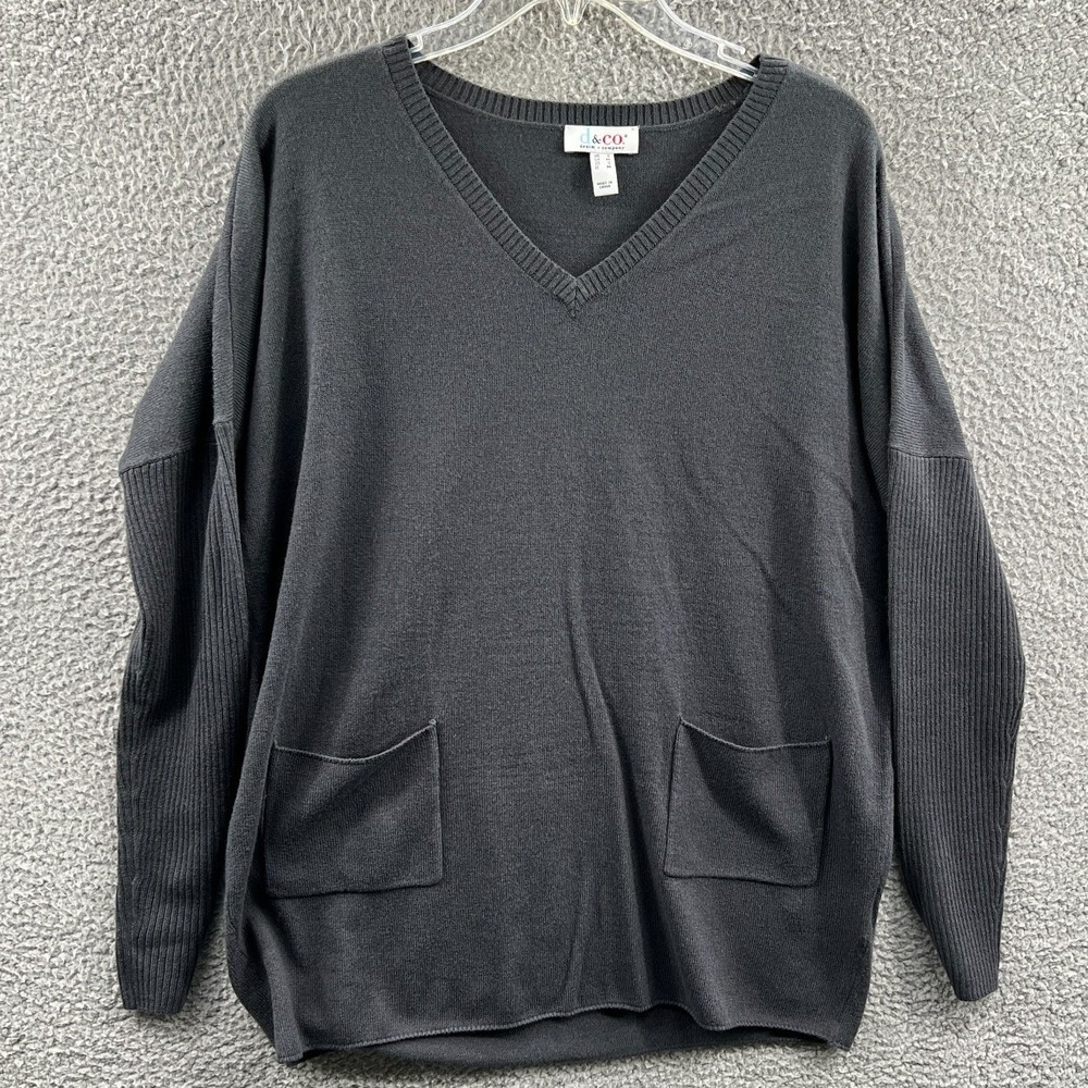 Womens Minimalist Tunic Sweater Top S Charcoal Relaxed Lagenlook Pocket Casual